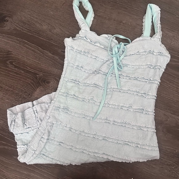 Light Blue Ruffled Mini Dress - Picture 3 of 3